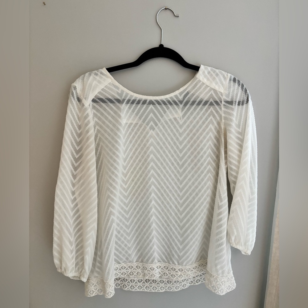Women’s White Chevron Lace-Hem Blouse by Eclair
